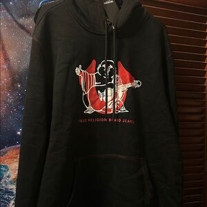 True Religion Black Hoodie with Red Graphic